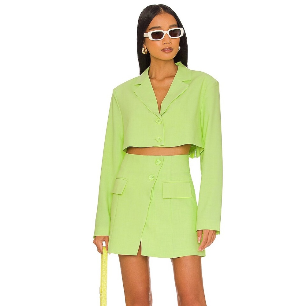 WeWoreWhat Neon Green Vibrant Mini Blazer Skirt with Front Flap Pockets Size S
